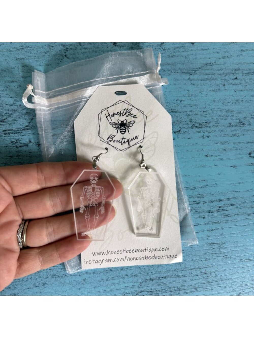 Handmade Jewelry: Laser Cut Coffin & Skeleton Knife HORROR Lightweight Earrings